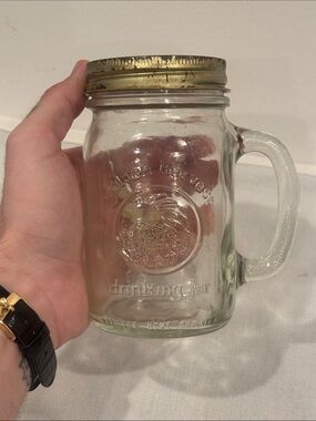 Vintage Golden Harvest Drinking Jar Glass Mason Mug with Handle